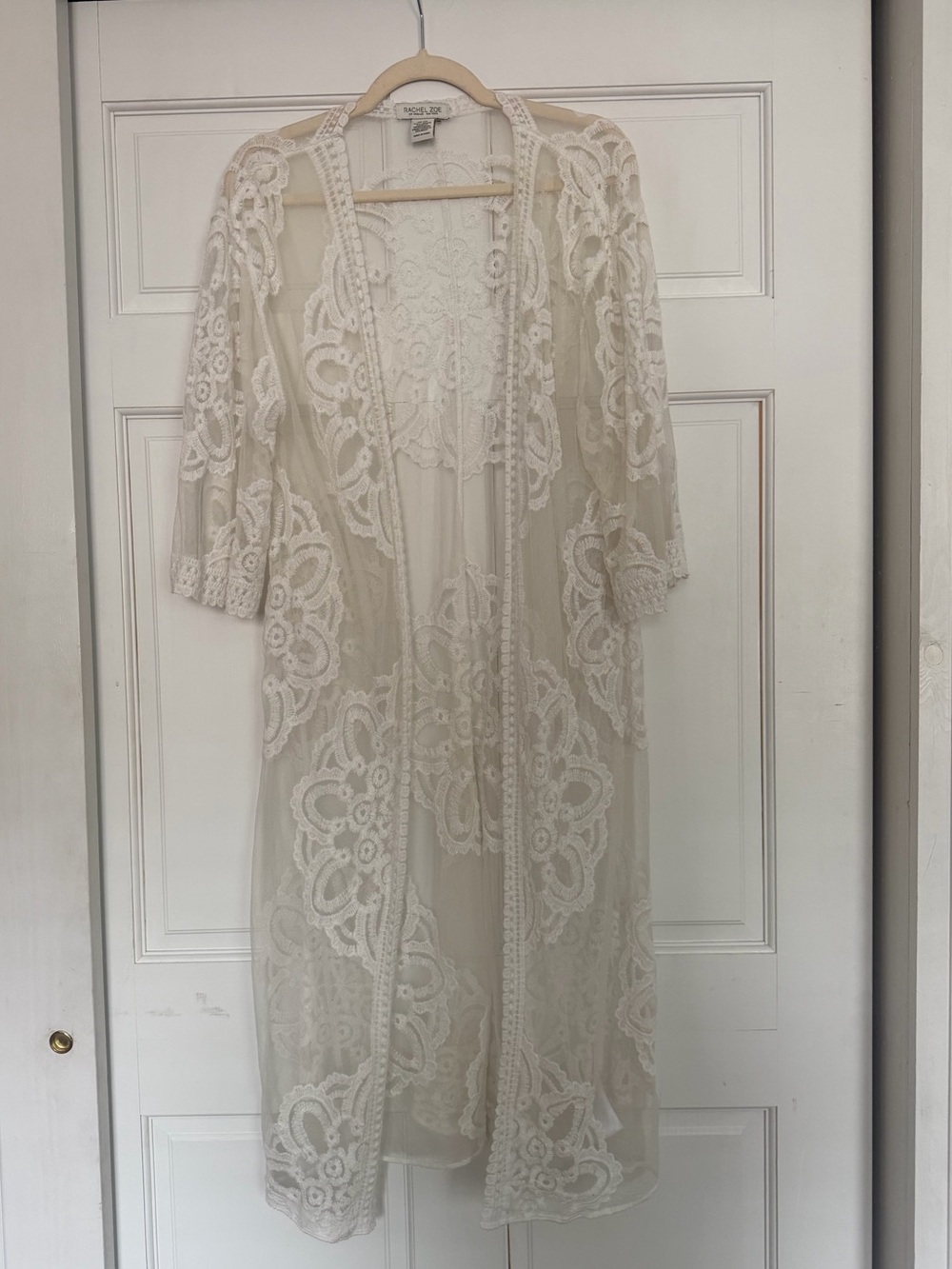 Rachel Zoe White Lace Mesh Sheer Kimono Cover Up One Size Boho